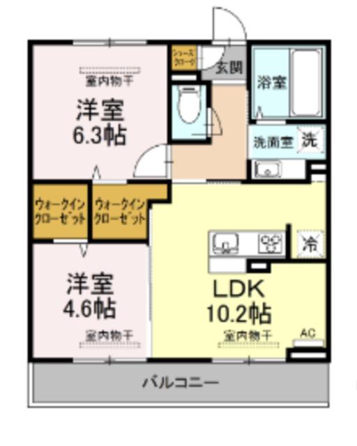 BLESS昭島 A(2LDK/2階)の間取り写真