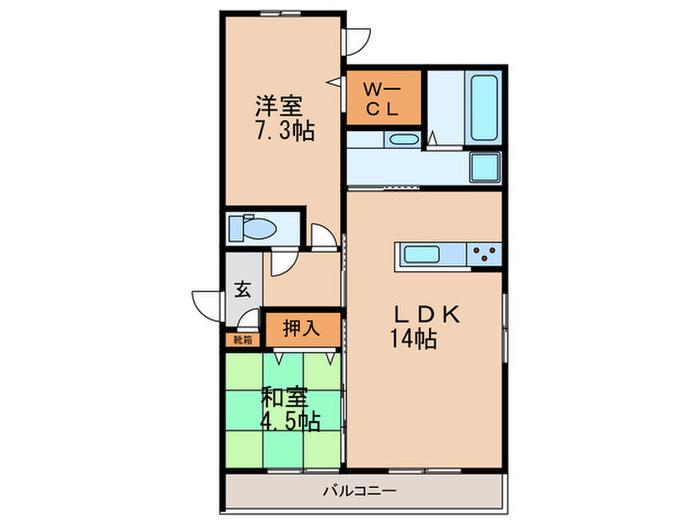 ラ メゾン ド ボヌール桜塚B(2LDK/2階)の間取り写真