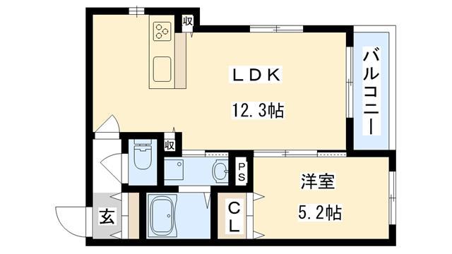 ディアコートゆづる葉(1LDK/2階)の間取り写真