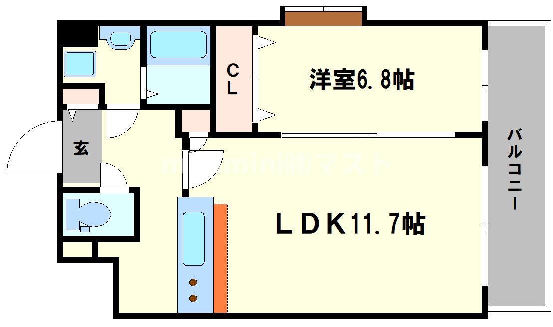 ラムール波除(1LDK/8階)の間取り写真