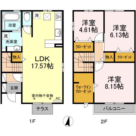 サンライズI B棟(3LDK/2階)の間取り写真