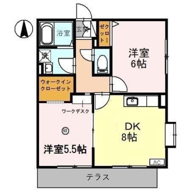リヴィエール菱南(2DK/1階)の間取り写真