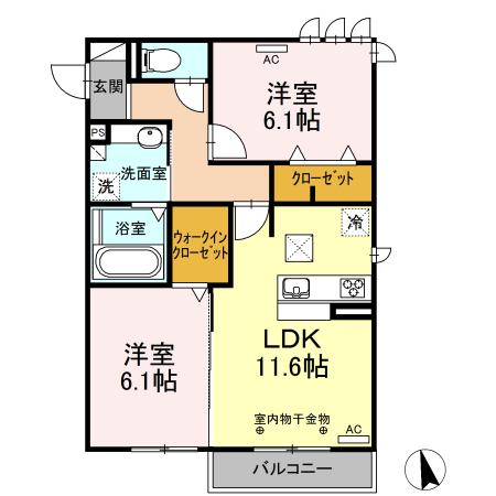 リジュール(2LDK/1階)の間取り写真