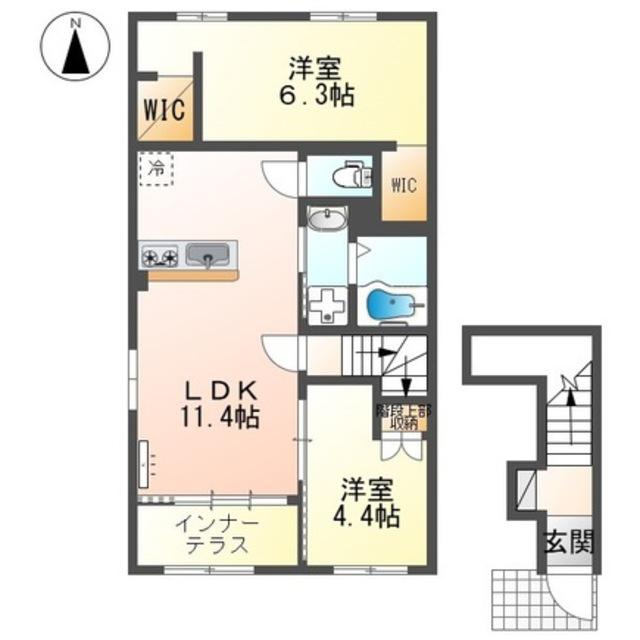 松原市丹南アパートII期(2LDK/2階)の間取り写真