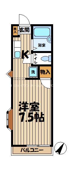アマンヴィラ鎌倉(1K/2階)の間取り写真