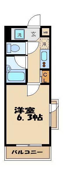 リージア喜多見(1K/4階)の間取り写真