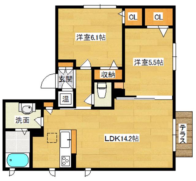 コートリヴェールII(2LDK/1階)の間取り写真