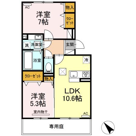 ボナール・ユキ(2LDK/1階)の間取り写真