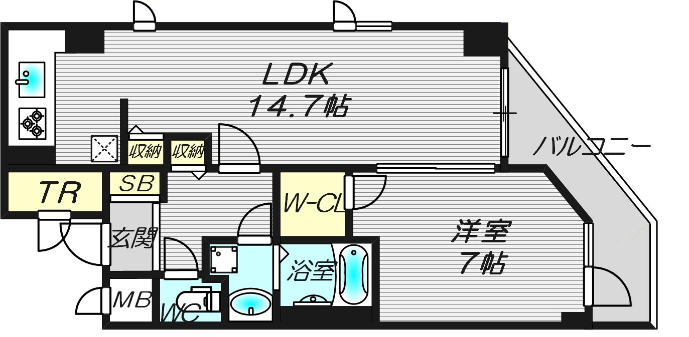 プレサンス神戸駅前グランツ(1LDK/13階)の間取り写真