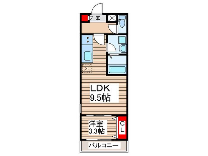 ジーメゾン狭山東三ツ木トレリーヴ(1LDK/2階)の間取り写真