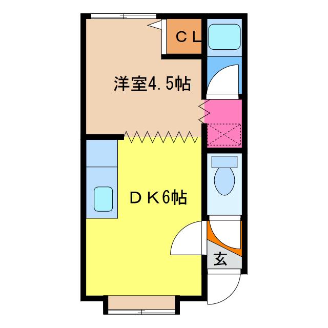 ラポール恵み野(1DK/1階)の間取り写真