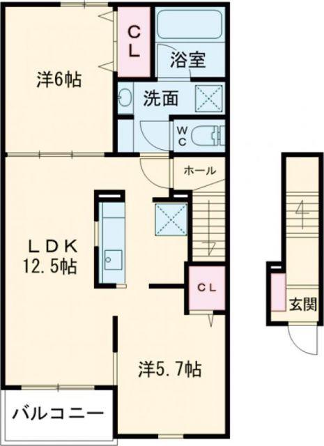 フェリーチェ(2LDK/2階)の間取り写真