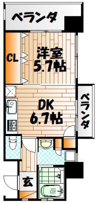 フェルト1113(1DK/10階)の間取り写真