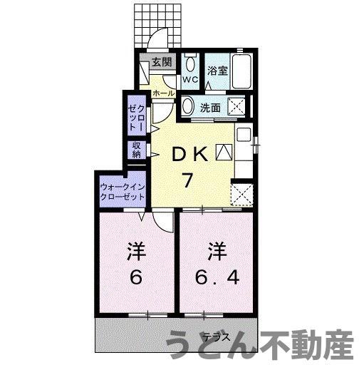 ＪＲ高徳線 屋島駅 徒歩25分 2階建 築14年(2DK/1階)の間取り写真