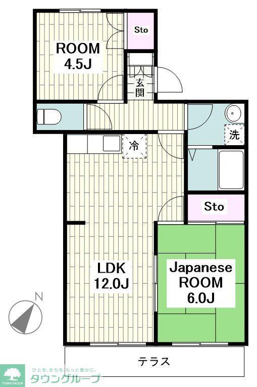 ソレイユ西鶴間(2LDK/1階)の間取り写真