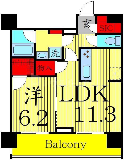 フュージョナル東墨田(1LDK/8階)の間取り写真