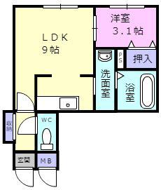 ステージ表町(1LDK/2階)の間取り写真