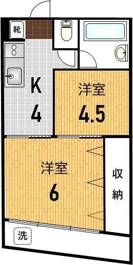 恩田ビル(2K/4階)の間取り写真