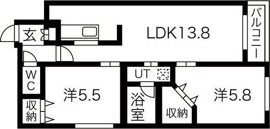 グランオルセーS8(2LDK/5階)の間取り写真