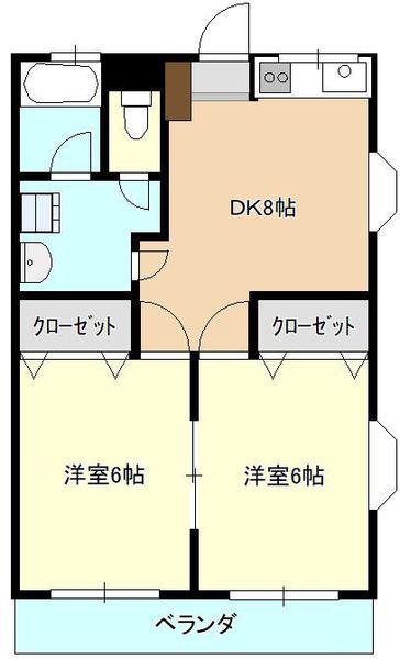 リバーサイド小町(2DK/1階)の間取り写真