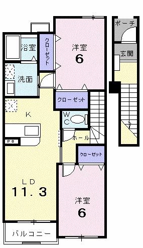 エコライフ野地 第2号棟(2LDK/2階)の間取り写真