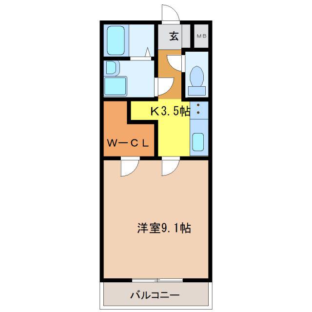 HILLS K(1K/2階)の間取り写真