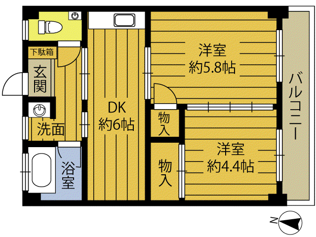 ユナイテッド山津(2DK/2階)の間取り写真