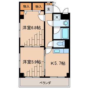 三恵中田パレス(2K/6階)の間取り写真