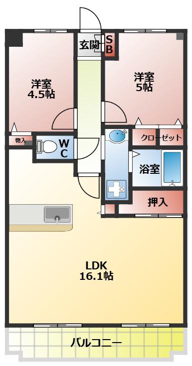 グレースコート香里園(2LDK/2階)の間取り写真