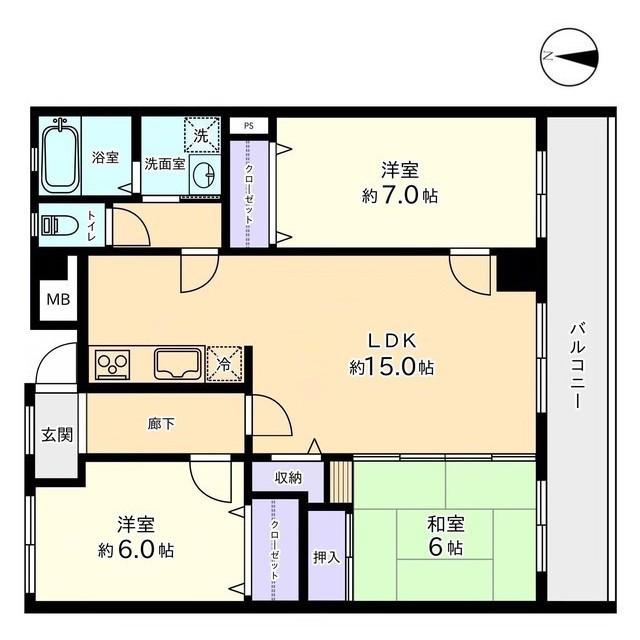 アパラザール東富山(3LDK/4階)の間取り写真