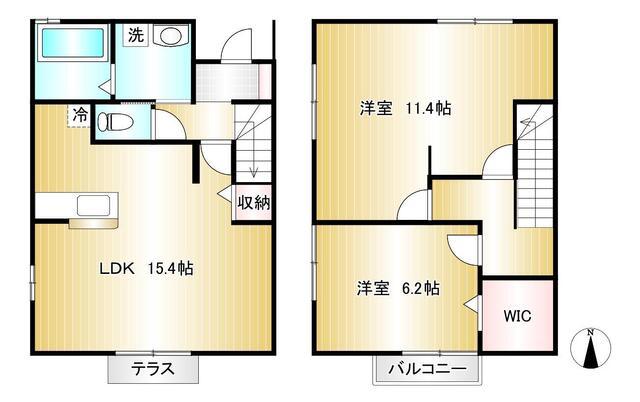 ライトハウス広面D棟(2LDK/1階)の間取り写真