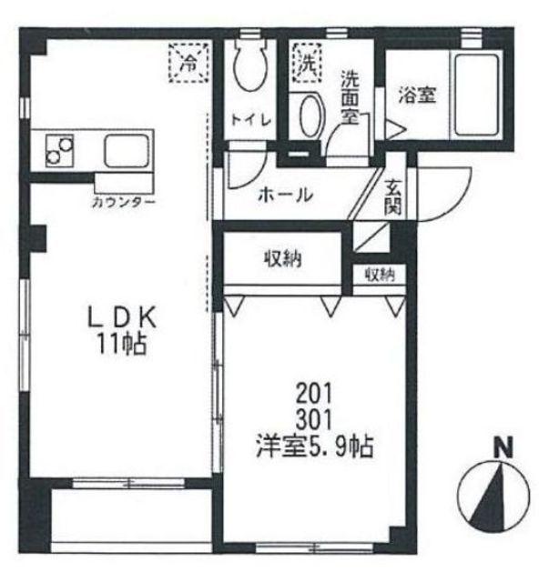 ビューノ中野(1LDK/2階)の間取り写真