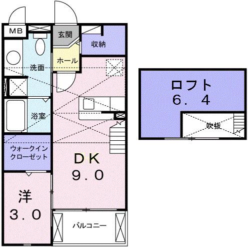 コンフォートA(ワンルーム/2階)の間取り写真
