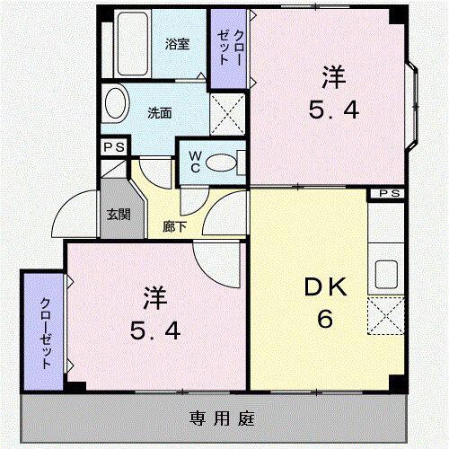 グリーンズヒル・エコ(2DK/1階)の間取り写真