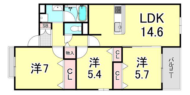 ノブレ甲子園口(2SLDK/2階)の間取り写真