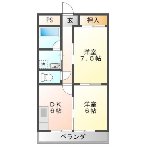 豊川グリーンハイツIII(2DK/2階)の間取り写真