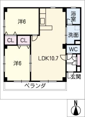 メゾン大和通(2LDK/2階)の間取り写真
