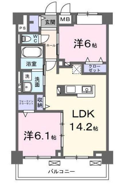 グランピア甚(2LDK/4階)の間取り写真