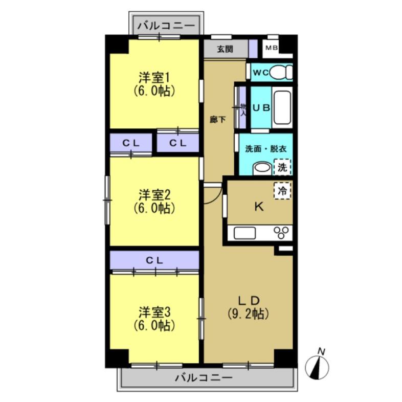 パークサイド雁宿1号館(3LDK/7階)の間取り写真