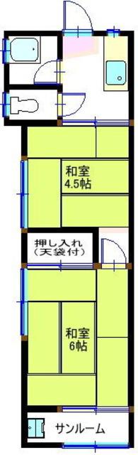 窪田アパート(2K/1階)の間取り写真