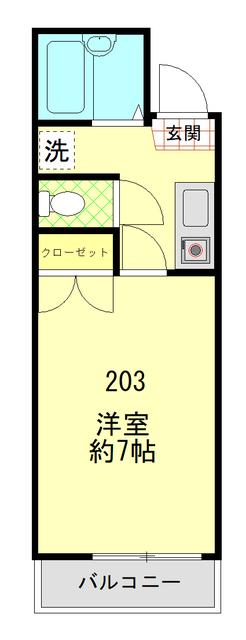 プランドール汐入(1K/2階)の間取り写真