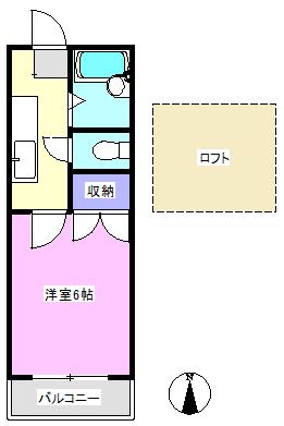 ルネサンス伊奈(1K/2階)の間取り写真