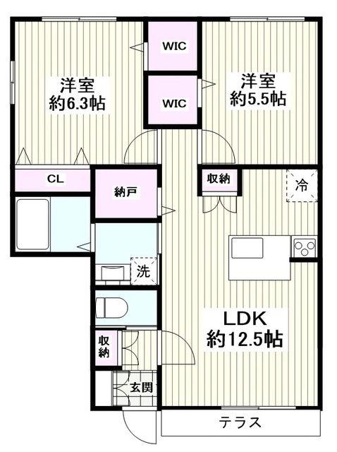 ランブル鵠沼松が岡(2LDK/1階)の間取り写真