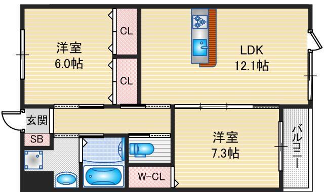 アヴァンス南安威(2LDK/3階)の間取り写真