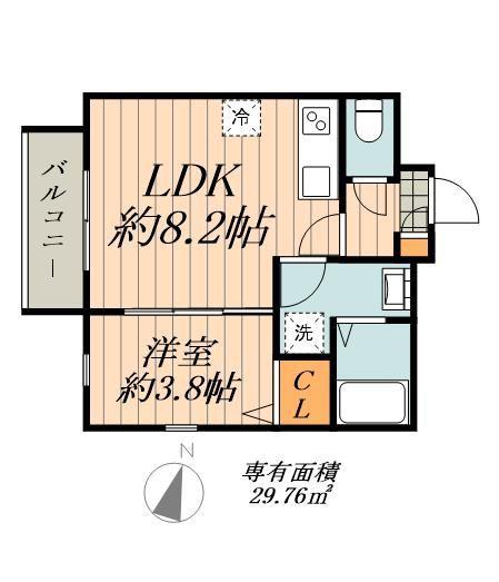 CHERIM道徳(1LDK/2階)の間取り写真