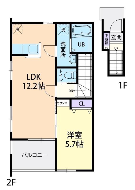 12/15秩父市中宮地町1LDK(1LDK/2階)の間取り写真