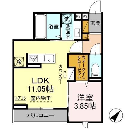 パークサイド新検見(1LDK/3階)の間取り写真