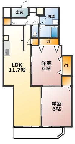 コンフォート・フカヤ(2LDK/6階)の間取り写真