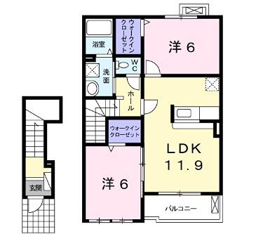 グランデール興浜II(2LDK/2階)の間取り写真