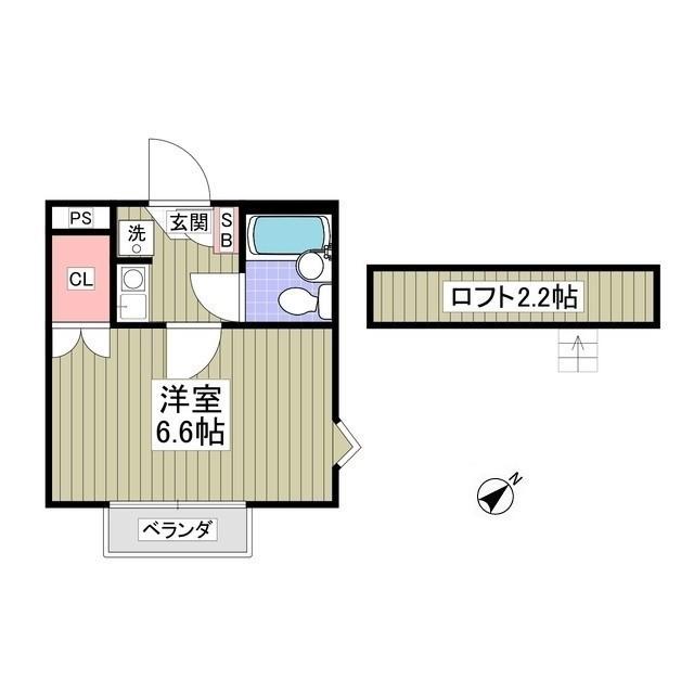 ヤングヒルズ越谷I(1K/2階)の間取り写真